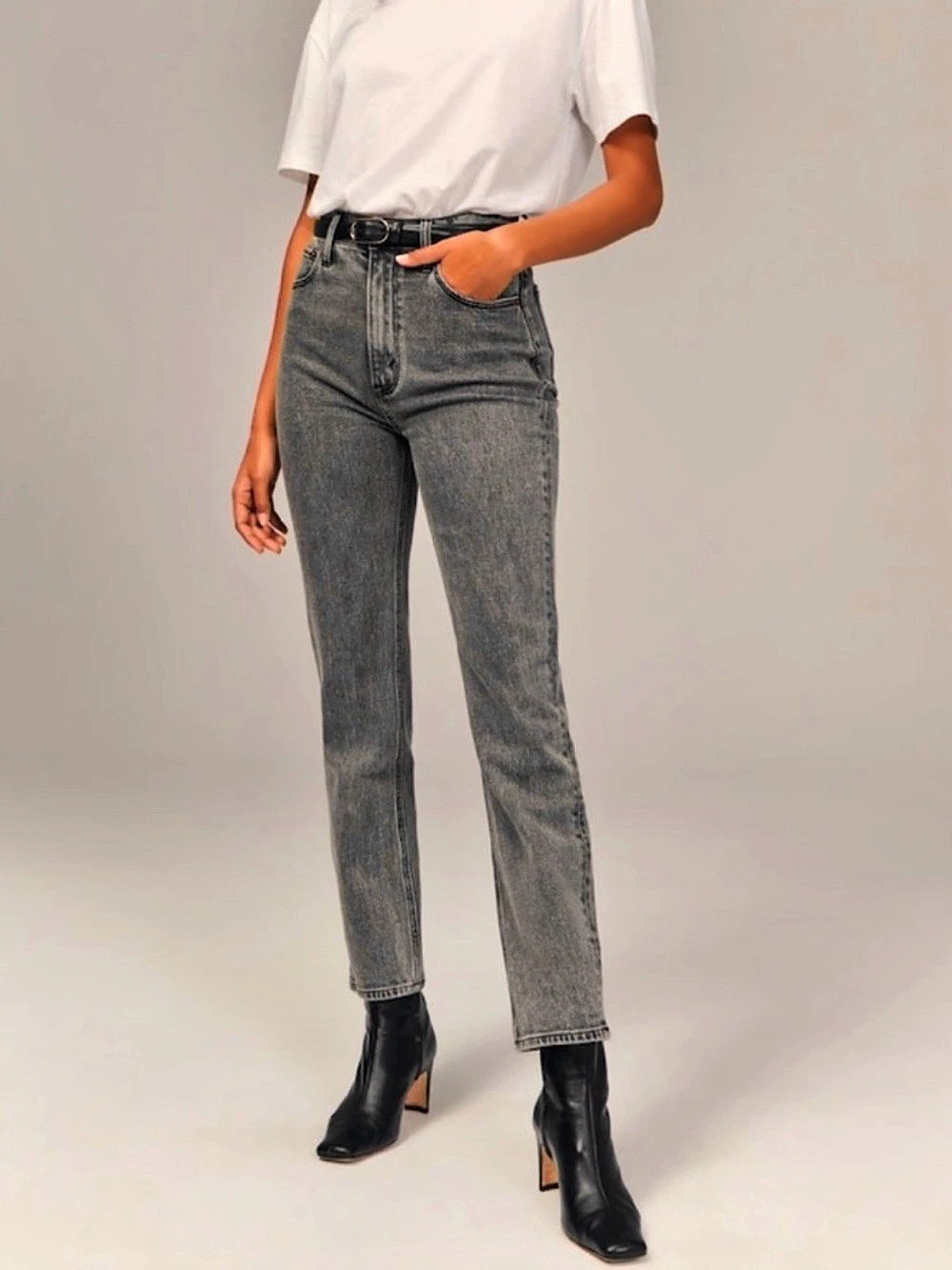 Abercrombie Fitch 6 Short (28S) Ankle Straight High Rise Jeans Curve Love Gray